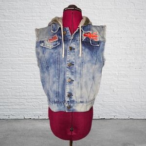 Y2K Inspired Denim Puzzle Classic Jeans Wear Vest Removable Hoodie With Badges